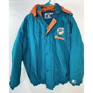 Starter NFL Classic Collection Miami Dolphins Jacket L Aqua Orange